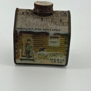Vintage 1984 New‎ England Container Vermont Maple Syrup Cabin Tin Collectible